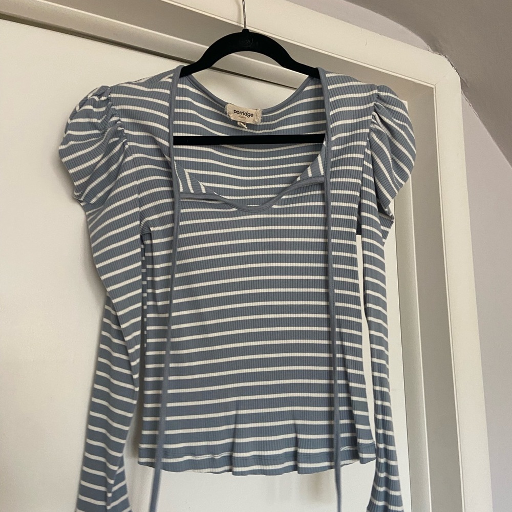 Anthropologie Striped Blue and White Top
